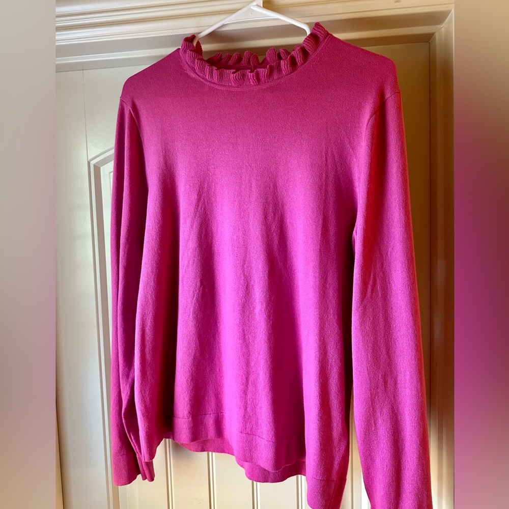 J. Crew Pink Ruffle Neck Sweater